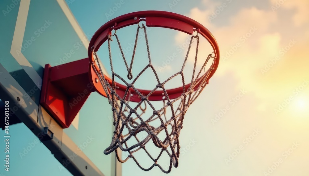 Close-up of a basketball net, showing the strings and the rim , equipment, challenge