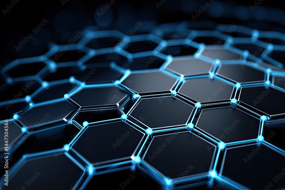 Abstract hexagonal pattern of connected shapes, with glowing lines Abstract hexagonal pattern of connected shapes, with glowing lines