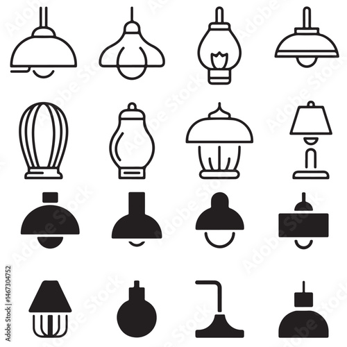 set vector different style lamp silhouettes , outline coloring book page line art 
