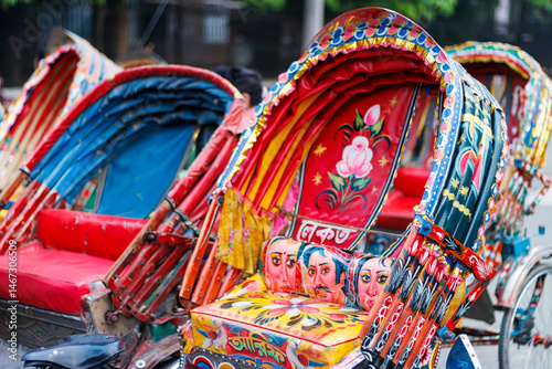 Colorful rickshaws in the old center of Dhaka, Bangladesh, Asia
