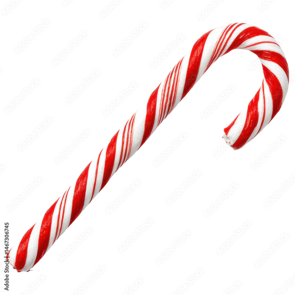 Obraz premium isolated transparent Background. Candy cane with red and white stripes, sweet festive treat with curved shape, perfect for holiday celebrations