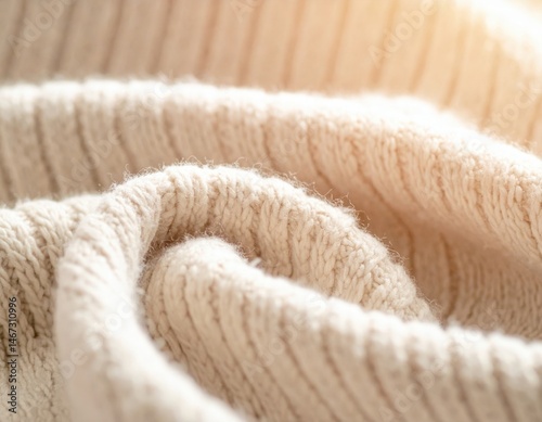 Closeup Knitted Fabric Texture In Beige