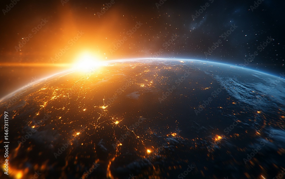 Obraz premium Sunrise Over Earths City Lights