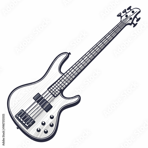 Create a bold, vector illustration of a bass guitar with a thick, prominent stroke.  Focus on clean lines and strong contrast.