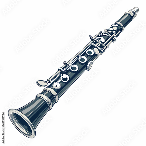 Create a bold, vector illustration of a clarinet with detailed keywork and a thick, black stroke.  Ensure high resolution and clean lines.