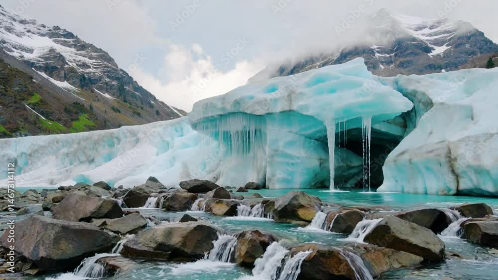 The glaciers in the Alps melt in the early morning
