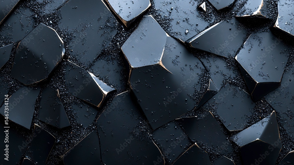 Fototapeta premium Futuristic black faceted surface with metallic sheen and jagged edges 