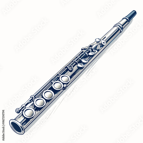Create a vector illustration of a bold-stroke flute with clearly defined tone holes, showcasing intricate detail and a polished, professional aesthetic.