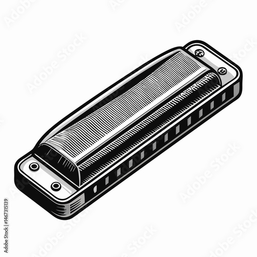 Create a bold, vector illustration of a harmonica with visible internal mechanisms.  Emphasis on clean lines and strong strokes.