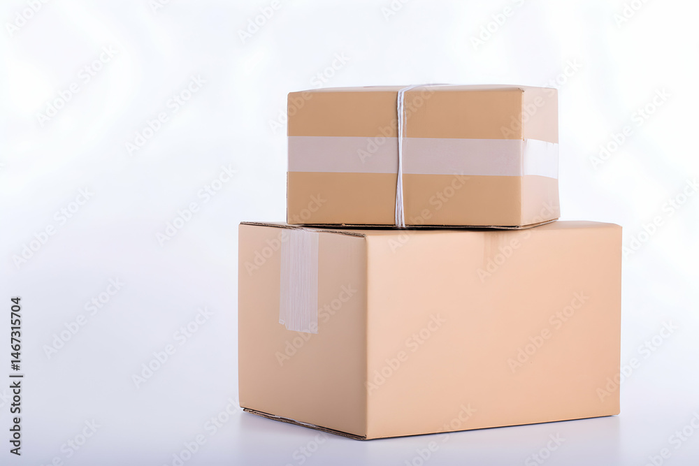 Obraz premium Neatly Stacked Shipping Boxes Ready for Dispatch on a Minimalist Backdrop