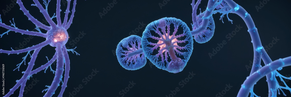 Fototapeta premium Neurons Cells Concept – Abstract Neural Network with Glowing Synapses