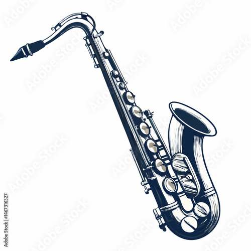 Create a bold, vector illustration of a saxophone with a curved neck and thick, black stroke.  Ensure high detail and clean lines.