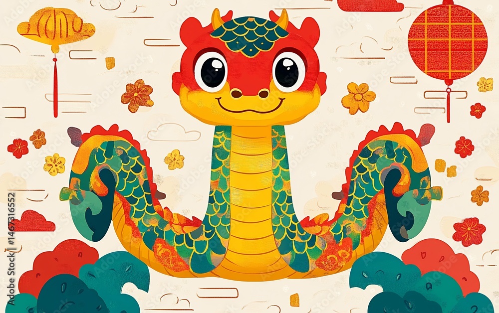 Fototapeta premium Adorable Chinese Dragon Lunar New Year Art