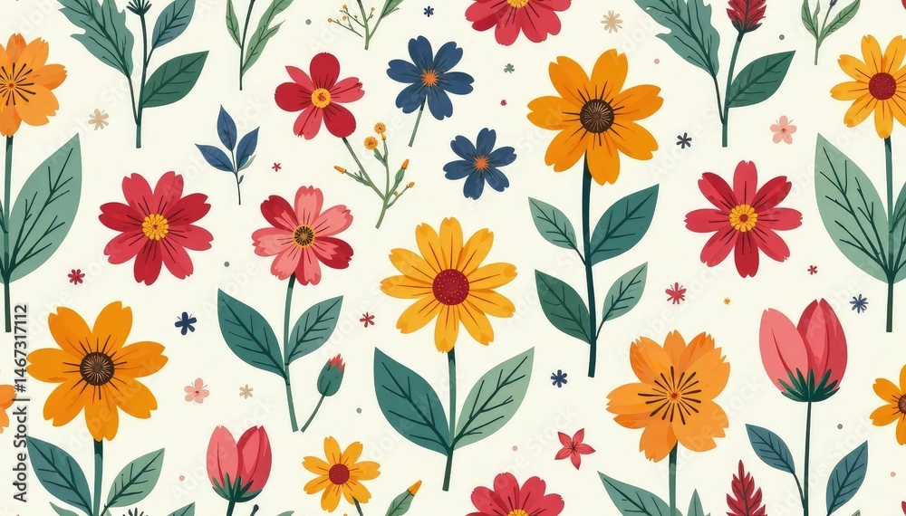 Seamless repeating pattern of simple floral elements, organic, botanical, nature Seamless repeating pattern of simple floral elements, organic, botanical, nature