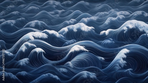 Minimalist Japanese Wave Pattern in Deep Indigo