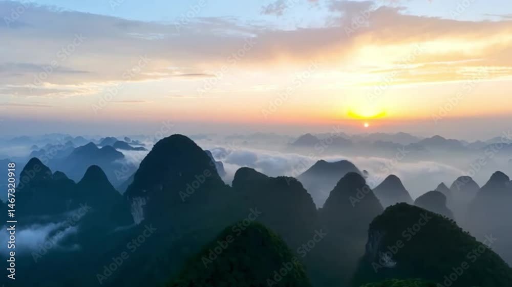 The evening cloud shadows of karst landforms in China The evening cloud shadows of karst landforms in China