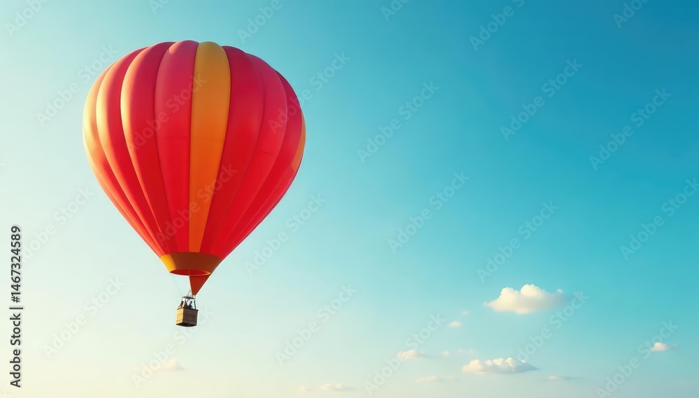 Fototapeta premium One brightly colored hot air balloon against clear sky, different, blue