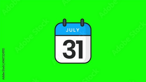 Animated calendar icon displaying the date July 31st. Use it for reminders, event announcements, date specific content, or any project where you need to visually represent this date. 