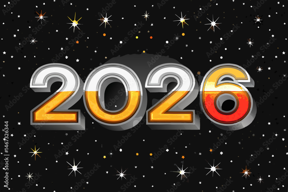 Naklejka premium Create a vibrant vector illustration for 2026, featuring bold, 3D numerals embedded in a festive, celebratory design. Include decorative elements reflecting joyous celebration.