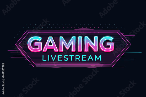 Design a vibrant gaming livestream banner vector featuring a bold glitch effect.  Include space for streamer name and platform.