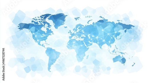 Abstract blue watercolor world map with soft gradient effect symbolizes global connectivity and data visualization applications design