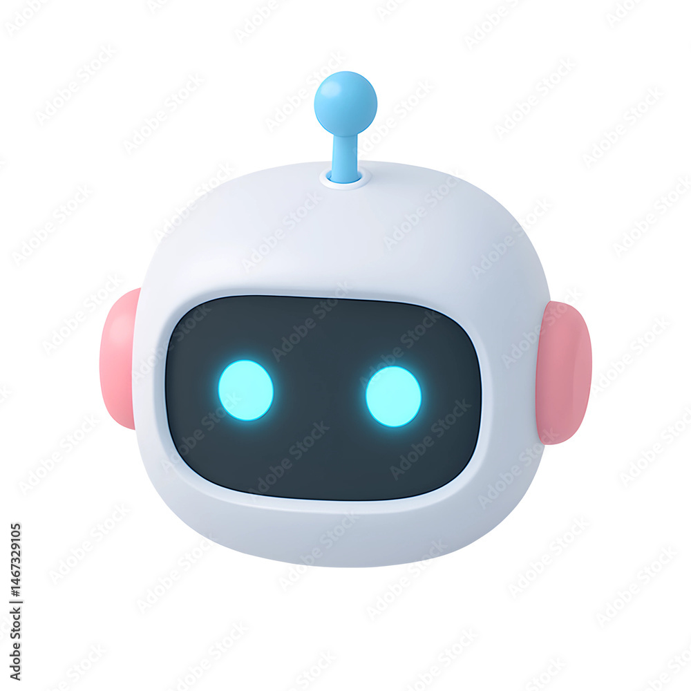 Fototapeta premium Innovative 3D robot icon representing technology advancements in business with transparency effect and a clean background view