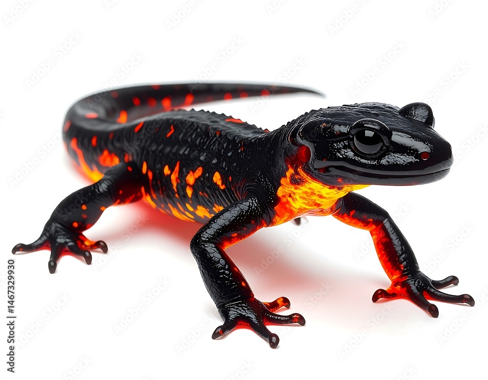 Obraz premium Black and Orange Salamander on White Background