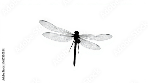 A detailed silhouette of a dragonfly with intricate wing patterns against a white background is shown created with generated ai