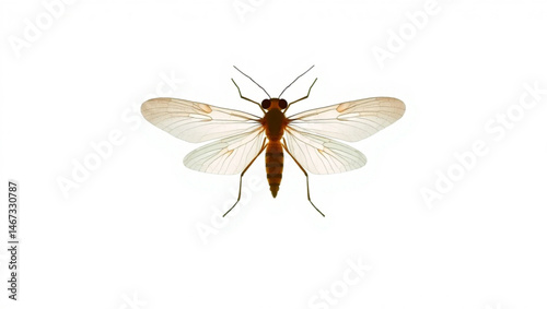 Close up view of a brown insect with transparent wings on a white background in detailed illustration created with generated ai