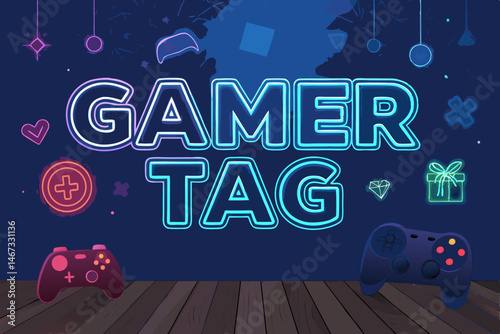 Design a vibrant background for an online gaming community showcasing bold, stylized game elements.  Include futuristic, neon accents.