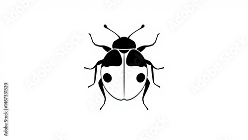 Illustration of a black and white ladybug with spots on its wings and antennae on a white background created with generated ai