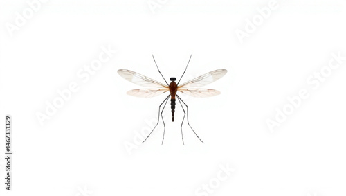 Close up of mosquito with transparent wings and long legs isolated on a white background in studio shot created with generated ai