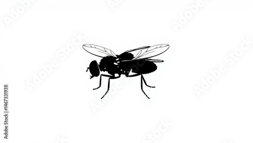Silhouette illustration of a fly with detailed wings and legs in black and white style design created with generated ai