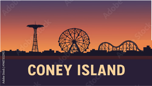 Coney Island Beach and Boardwalk at Sunset.eps
