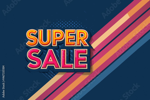 Create a vibrant super sale vector graphic featuring bold, diagonal stripes arranged in a dynamic 'V' shape, suitable for advertising.