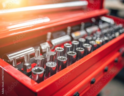 Red Toolbox With Assorted Tools photo