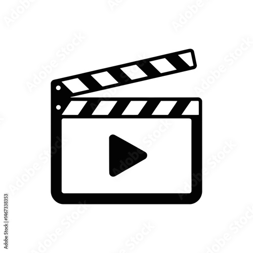A black clapperboard icon featuring a play button in the center represents video or film production