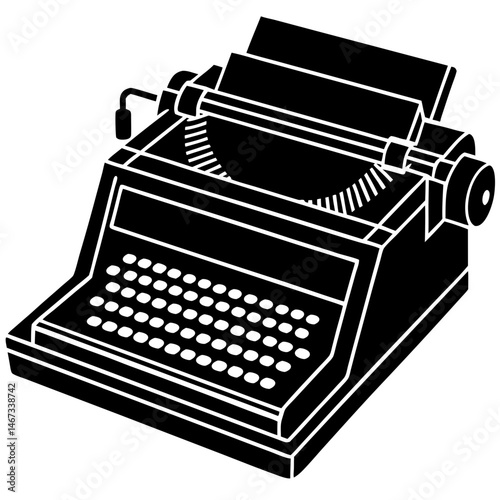 A capitol typewriter silhouette vector icon illustration on white background.