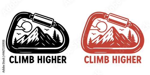 monoline vintage outdoor badge design with carabiner 