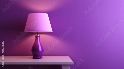 Purple table lamp illuminates a purple wall.