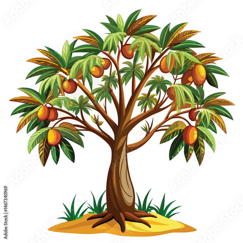 A vibrant vector illustration showcases a fruit-bearing tree with lush leaves, epitomizing nature's growth in the summer season