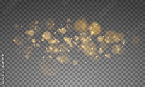 Light effect from shiny twinkling stars isolated on transparent background. Vector of bright stars, twinkling stars. Golden dust light. 