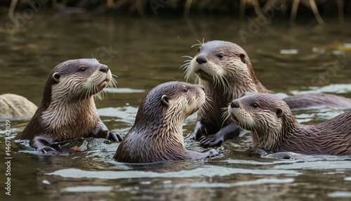 River Otter Family Gathering in Water