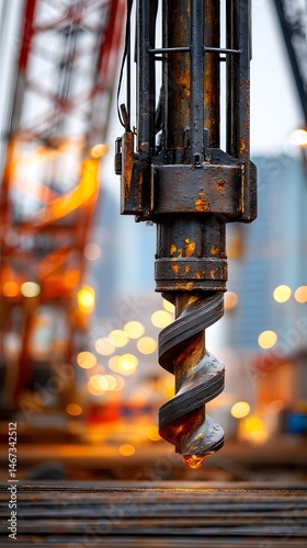 Skilled driller operating heavy machinery to create strong foundations in metal construction