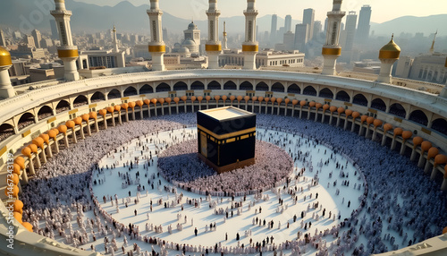 Pilgrims performing Tawaf around Kaaba at Masjid al-Haram