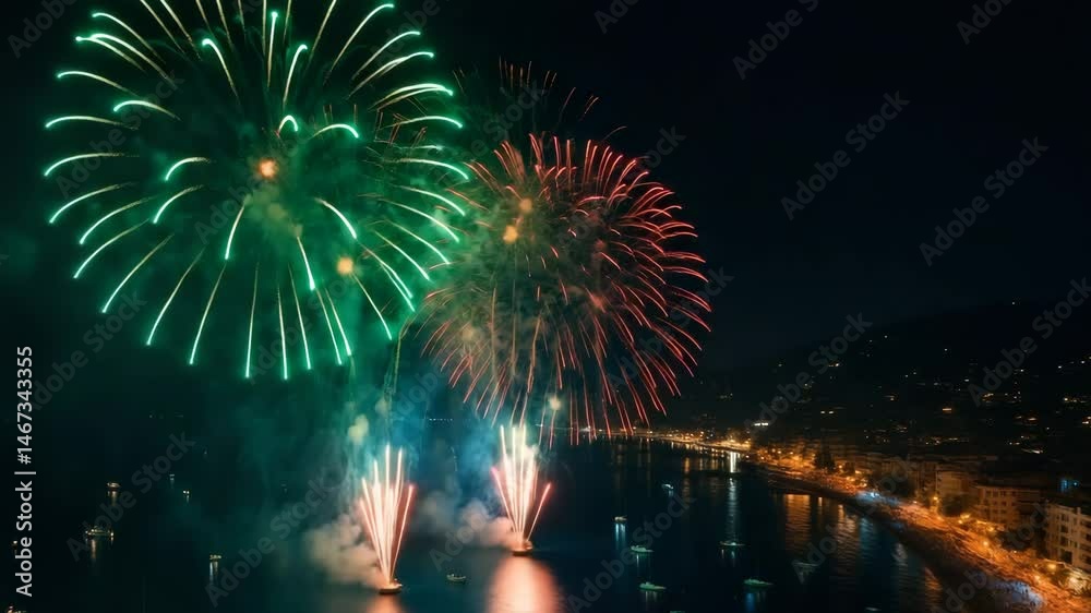 Fireworks display show celebration new year event pyrotechnics colorful bright night sky holiday sparkle 4k 4k uhd video