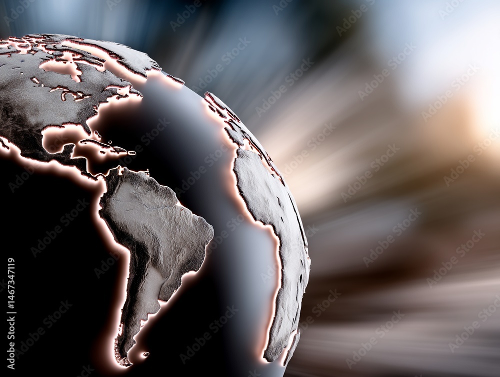 Global view of Earth, highlighted continents