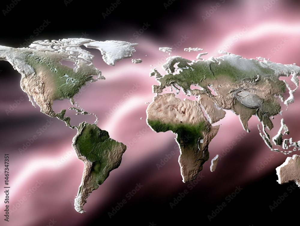 Global topographic map with subtle artistic effects