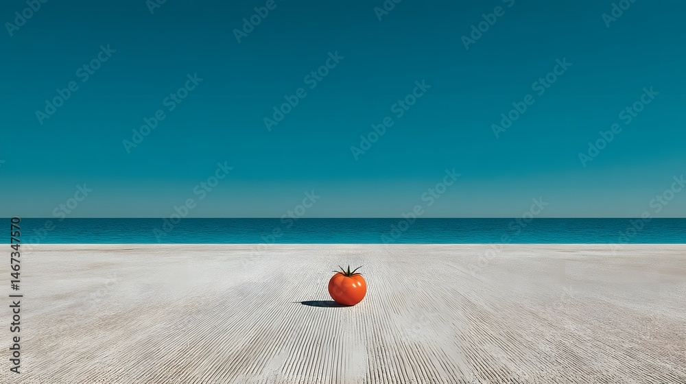 Naklejka premium Bright red resting on sandy beach with turquoise ocean water in the background scene