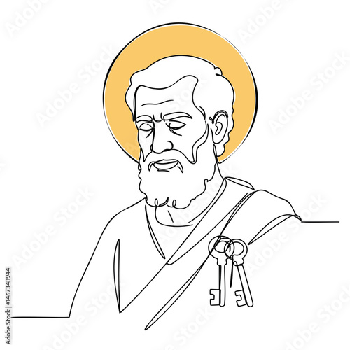 Minimalist line art portrait of Saint Peter with keys